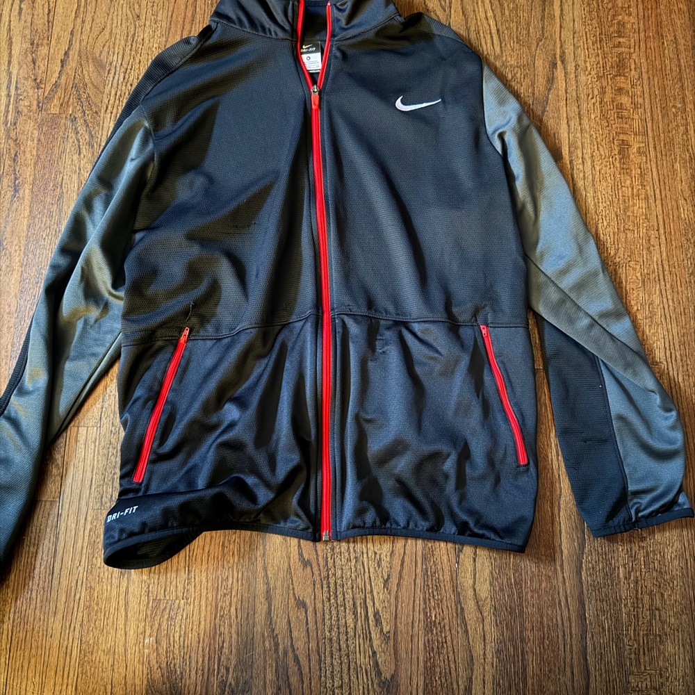 Nike Black and Gray Jacket with Red Zipper